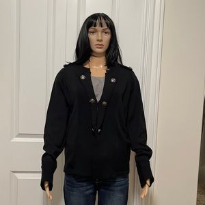 INC black Sweater jacket barely worn military influence. Fits M/L well made.